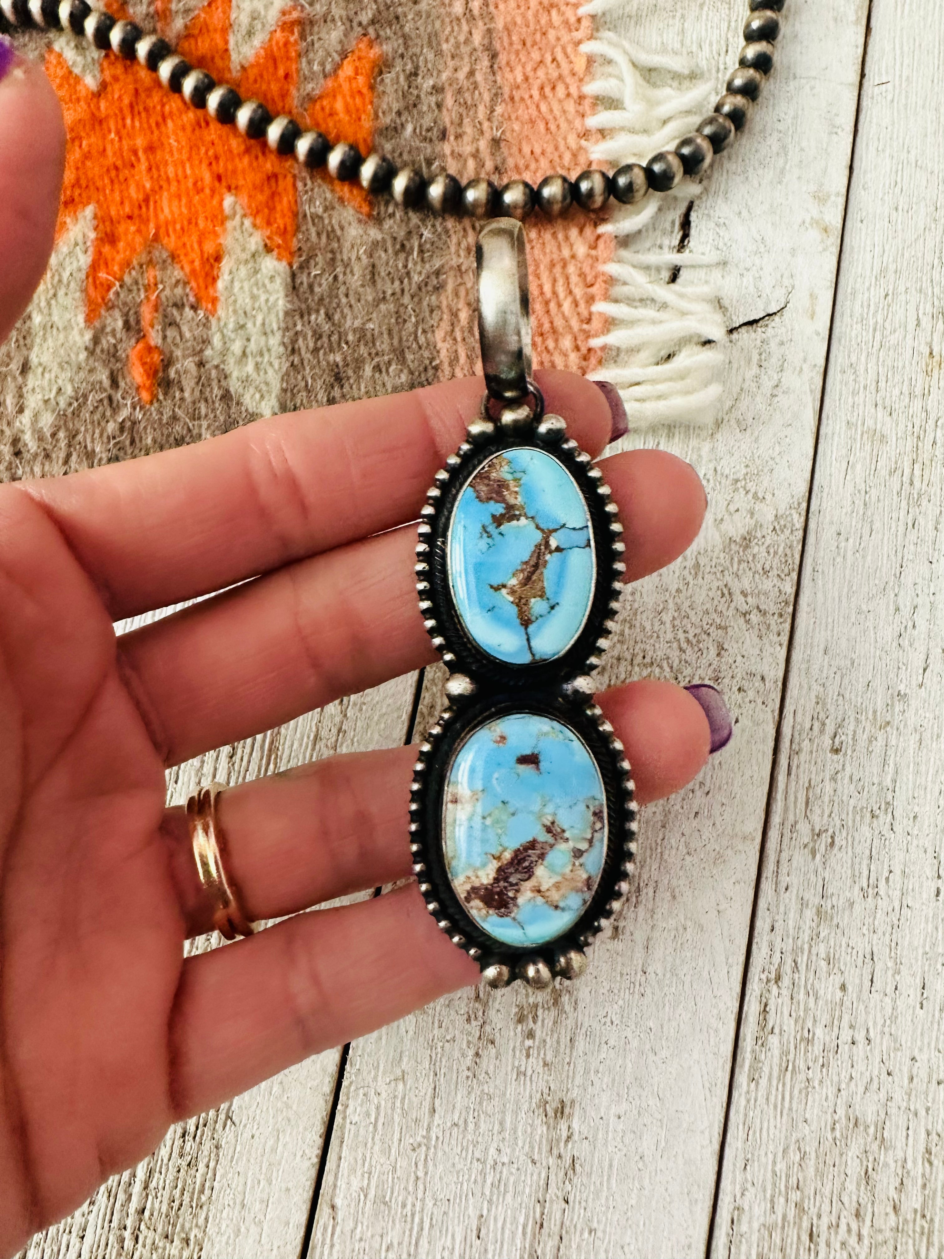 Navajo Golden Hills Turquoise & Sterling Silver Pendant