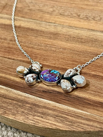 Handmade Sterling Silver, Purple Mojave & Wild Horse Bar Necklace