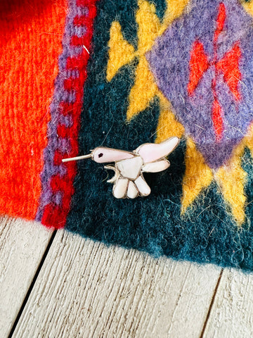 Navajo Mother of Pearl & Sterling Silver Hummingbird Brooch