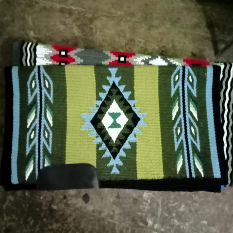 Lime Green and Sky Blue Diamond Aztec Saddle Pad