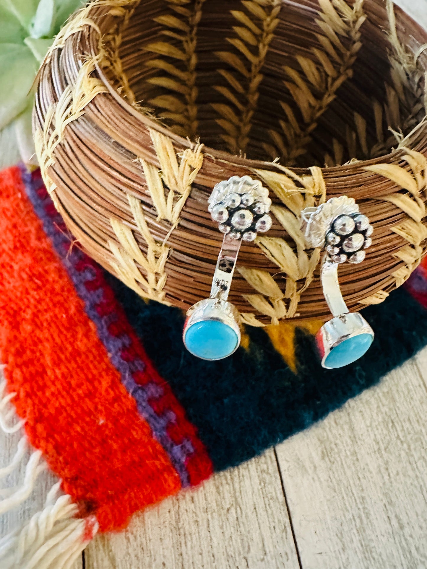 Navajo Sleeping Beauty Turquoise and Sterling Silver Under Lobe Earrings