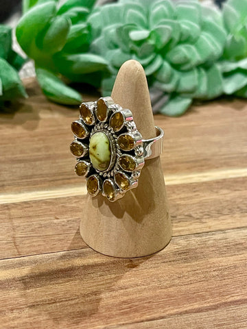 Beautiful Handmade Multi Stone , Palomino Variscite And Sterling Silver Adjustable Ring