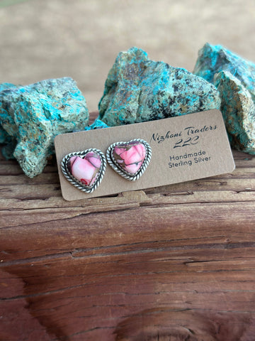 Handmade Sterling Silver & Rose Dahlia Heart Post Earrings