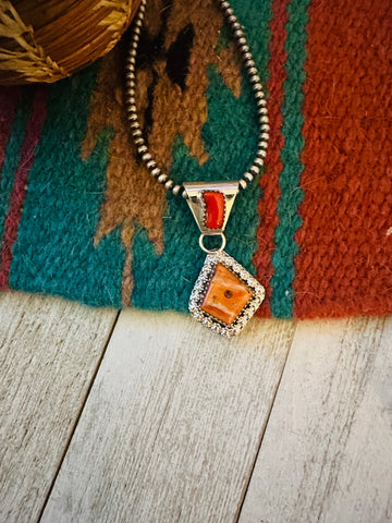 Navajo Coral, Spiny & Sterling Silver Pendant