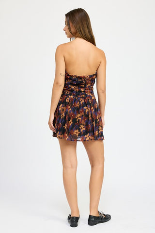 FLORAL RUCHED MINI DRESS