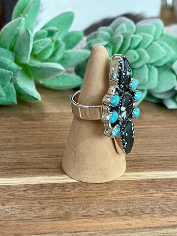 Beautiful Handmade New Lander Turquoise, Turquoise And Sterling Silver Adjustable Ring