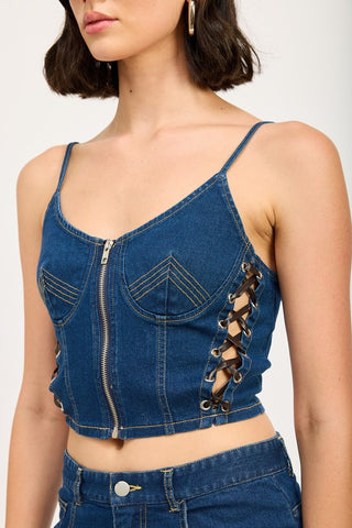 ZIP UP DENIM CORSET TOP