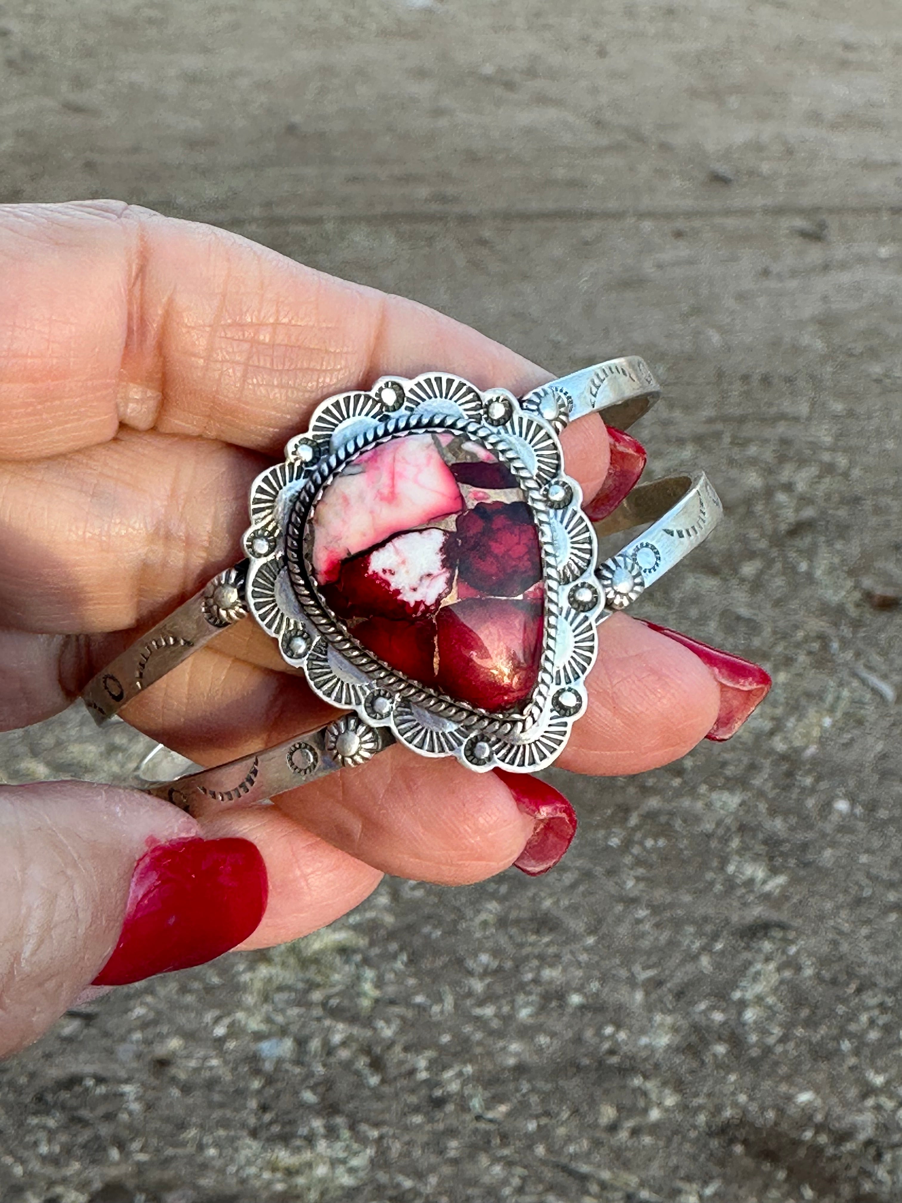 Handmade Sterling Silver & Dahlia Rose Cuff Bracelet