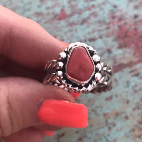 Navajo Sterling Silver Natural Red Coral Ring