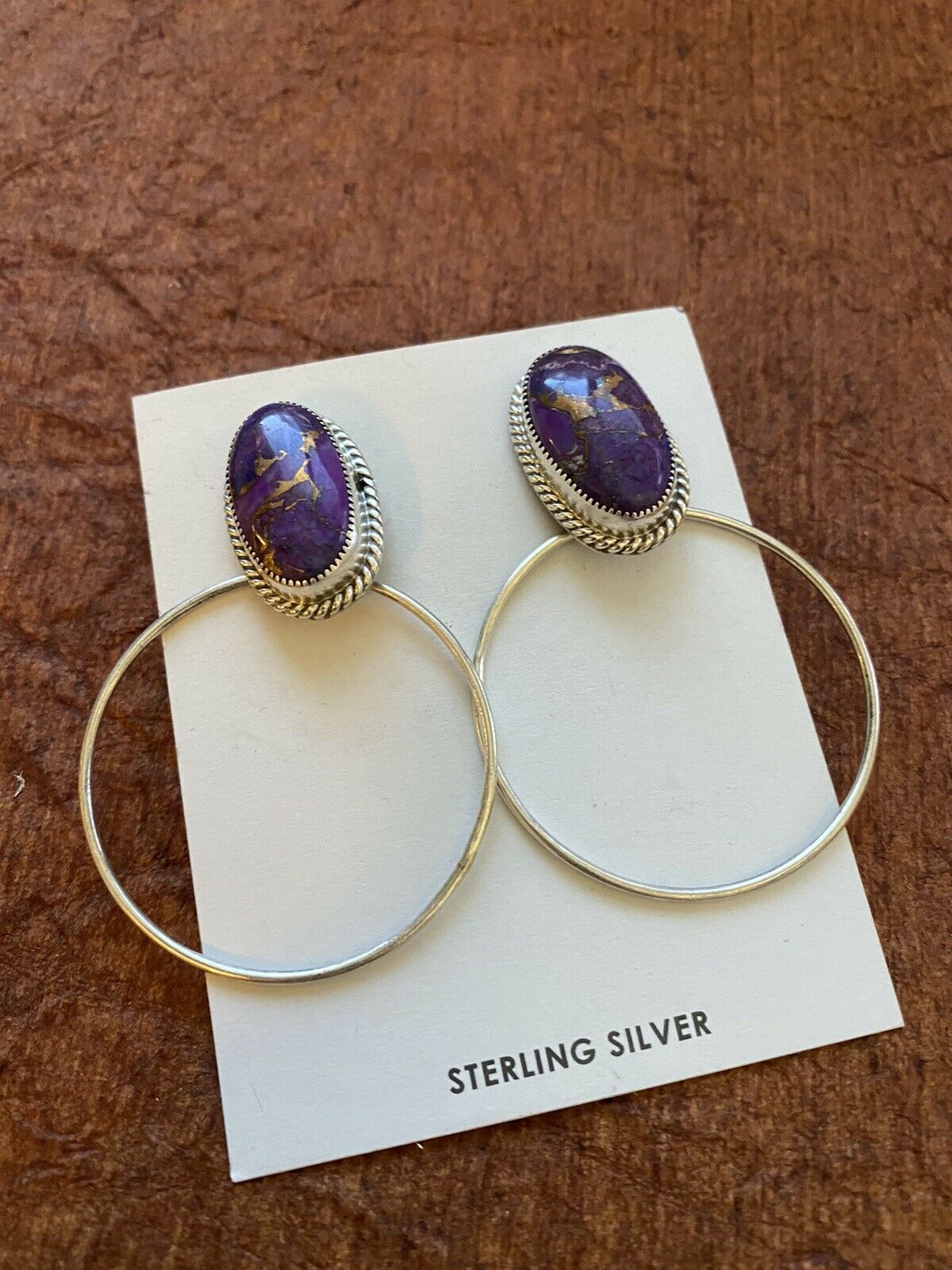 Navajo Sterling Silver & Purple Mohave Hoop Earrings