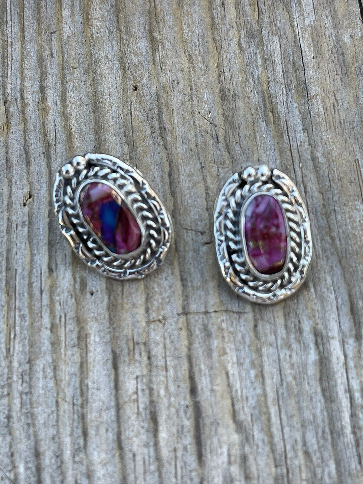 Navajo Pink Dream Mojave & Sterling Silver oval Stud Earrings