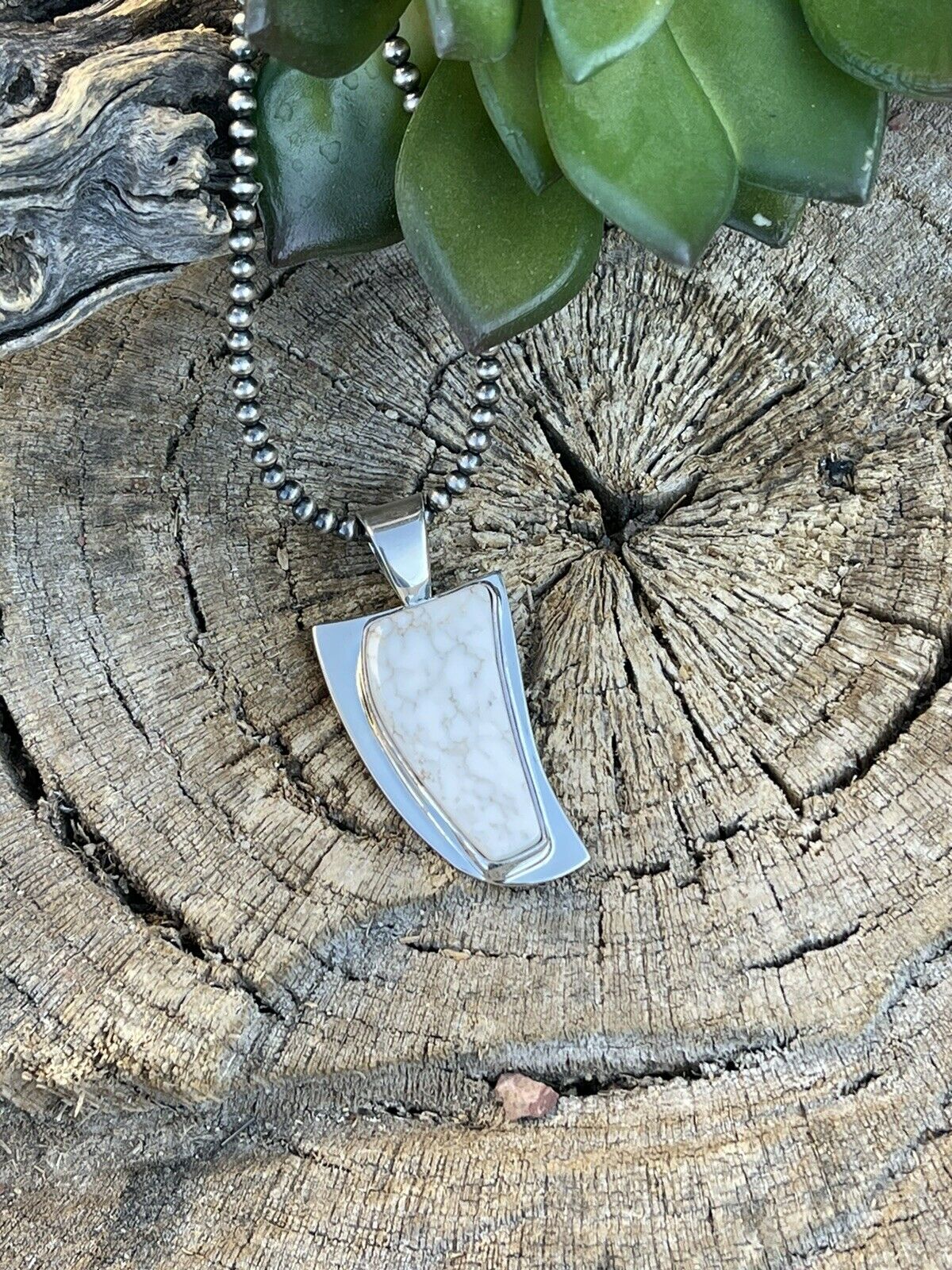 Navajo White Buffalo & Sterling Silver Southwest Pendant