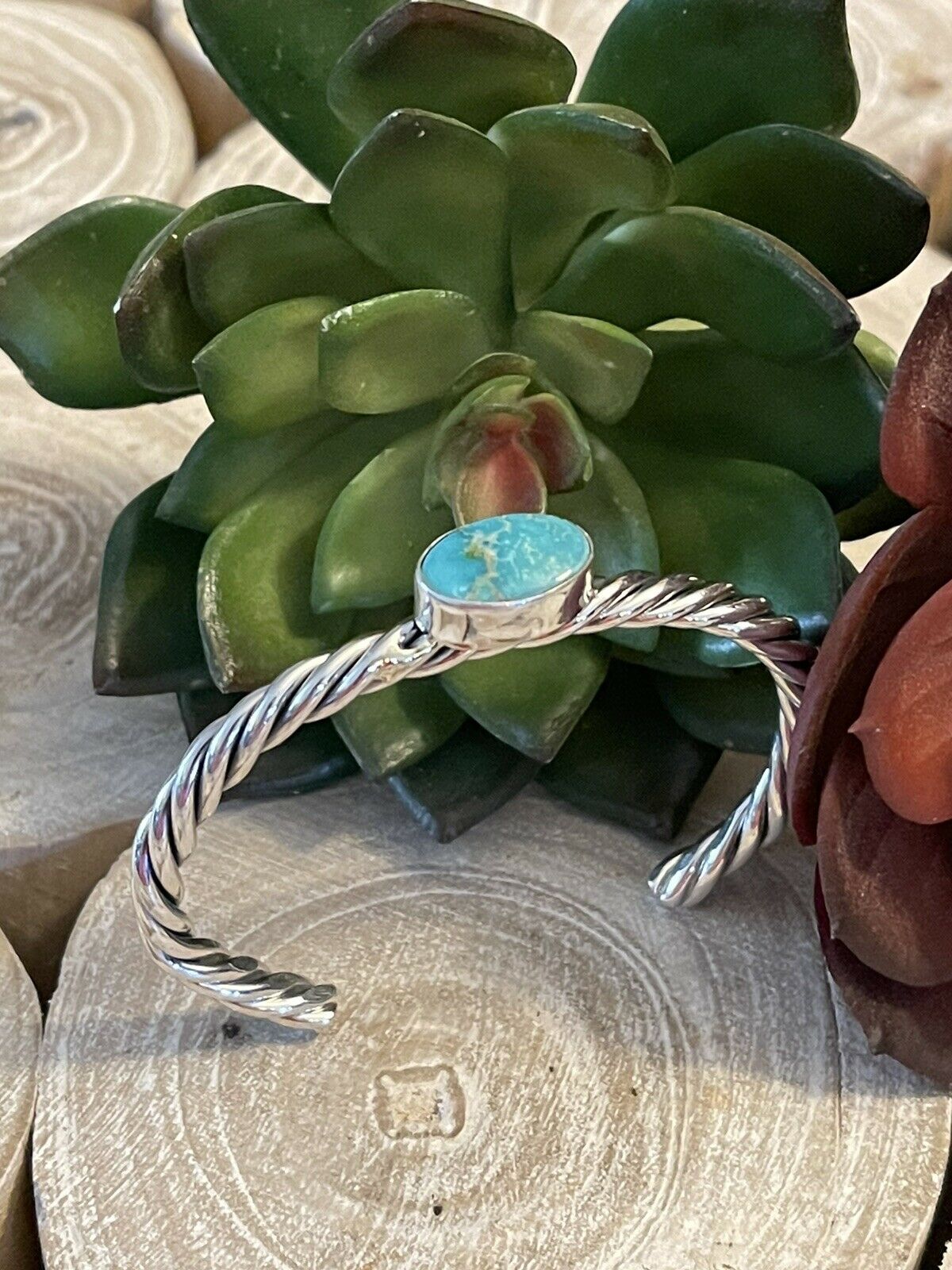 Navajo Sterling Sonoran Mountain Turquoise  Southwest Rope Bracelet Cuff