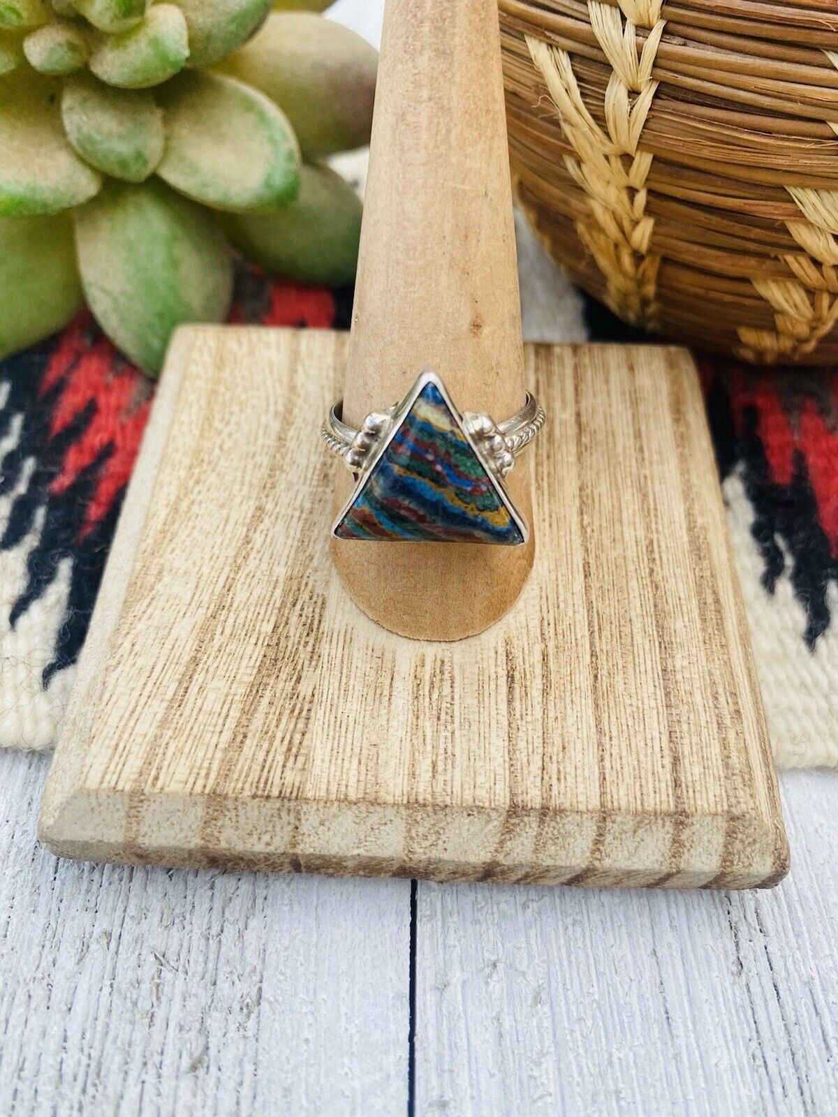 Navajo Sterling Silver & Rainbow Triangle Ring