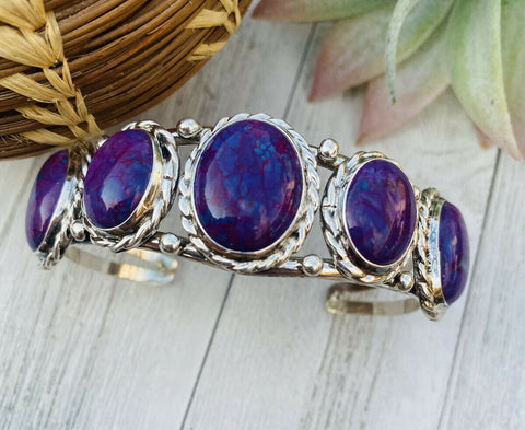 Navajo Purple Kingman Turquoise & Sterling Silver Cuff Bracelet Signed