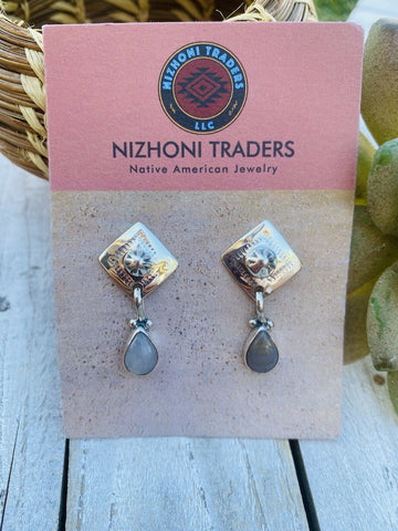 Navajo Sterling Silver & Rhodochrosite Stone Dangle Earrings