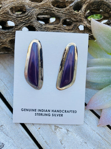 Vintage Navajo Charoite & Sterling Silver Post Earrings