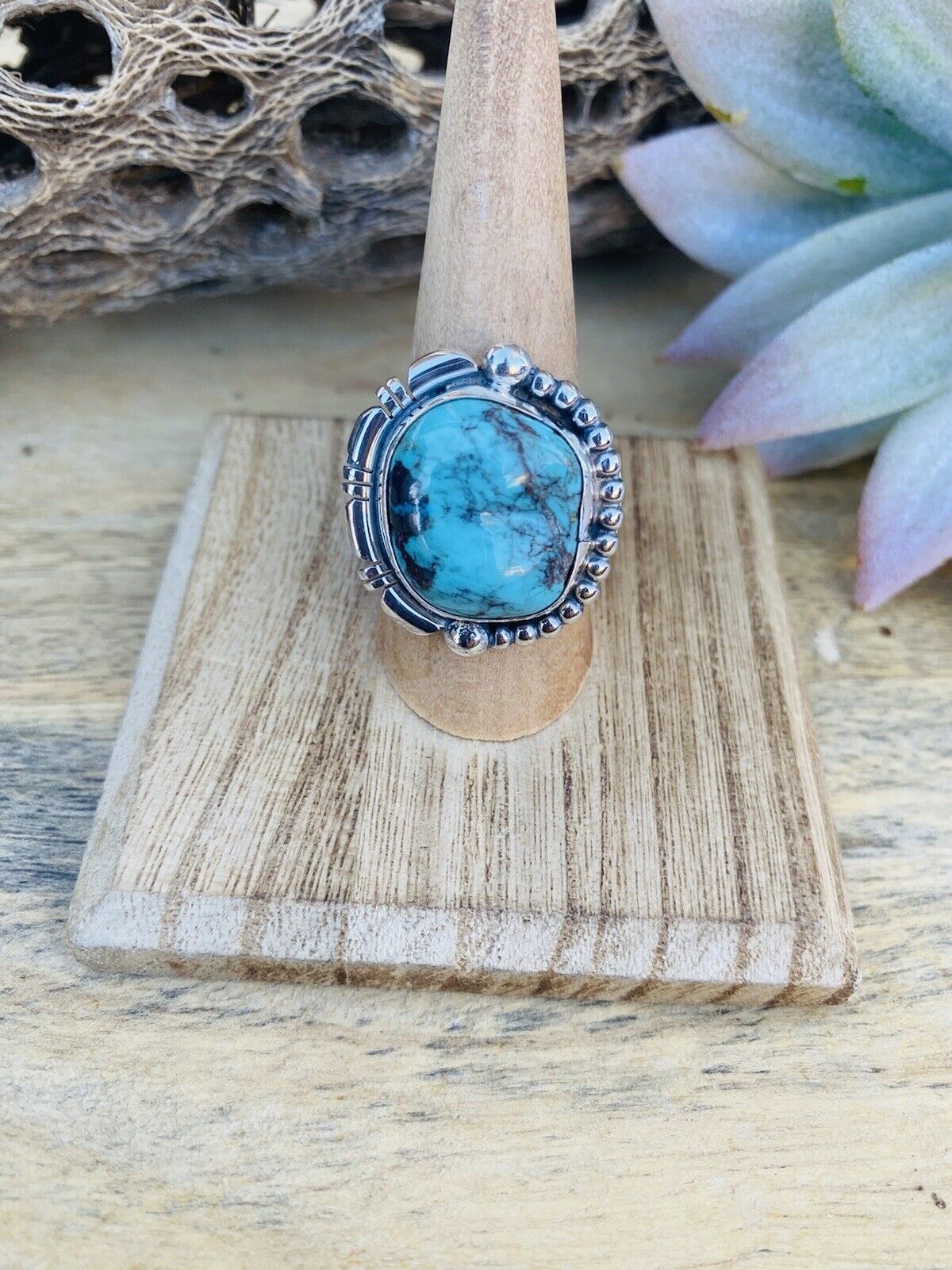 Navajo Royston Turquoise & Sterling Silver Ring Size 8.5