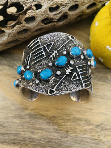 Navajo Turquoise & Sterling Silver Cuff Bracelet Signed