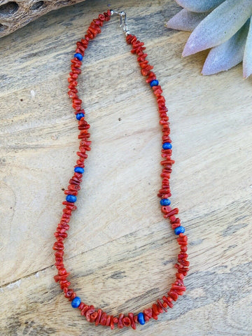 Navajo Apple Coral & Lapis Beaded Necklace