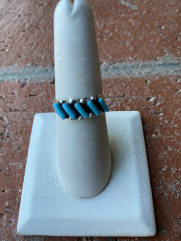 Zuni Sterling Silver & Turquoise 5 Stone Needlepoint Ring we