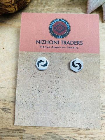 Hopi Overlaid Sterling Silver Moon Stud Earrings