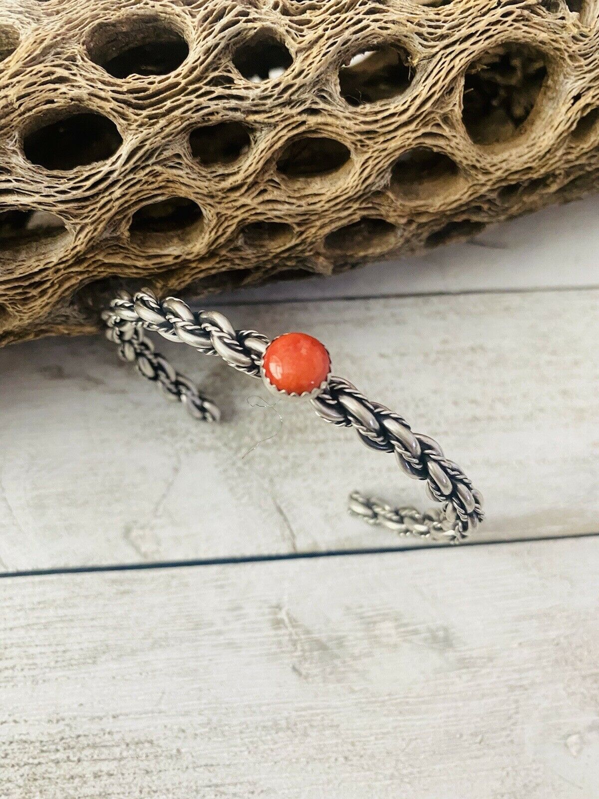 Navajo Sterling Cuff & Red Spiny Twisted Cuff Bracelet