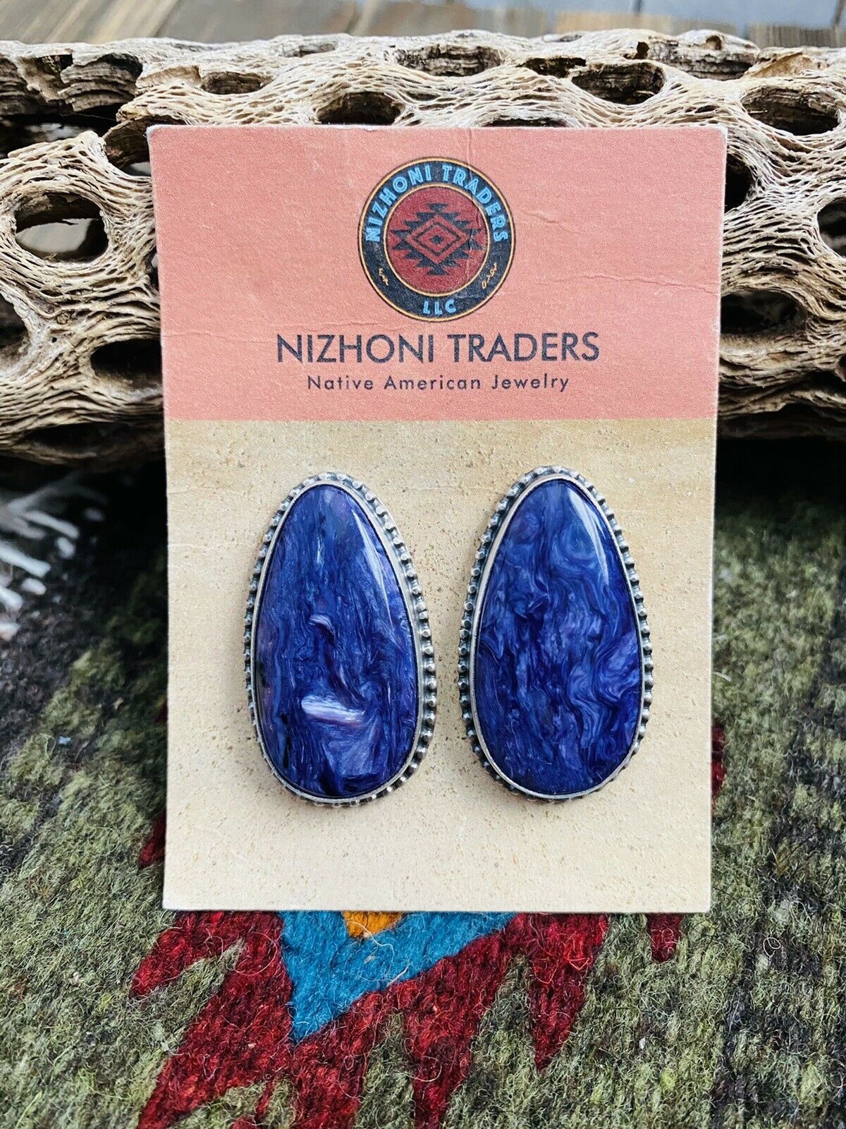 Navajo Charoite And Sterling Silver Post Earrings Signed