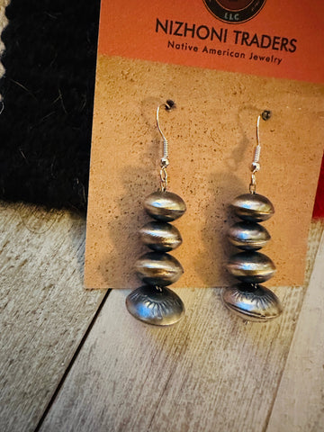 Navajo Sterling Silver Pearl Beaded Drop Earrings