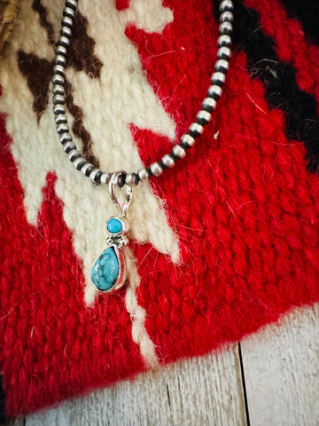 Navajo Turquoise & Sterling Silver Two-Stone Pendant