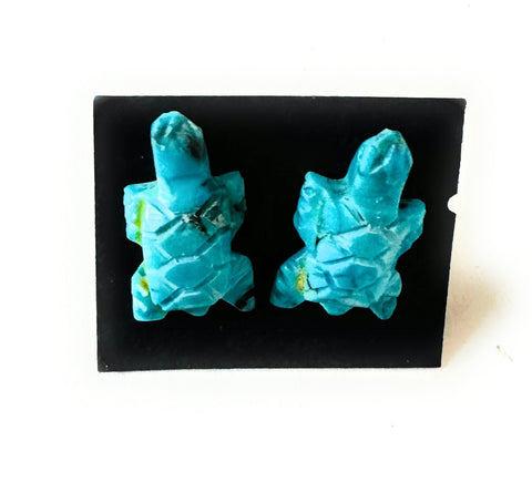 Zuni Hand Carved Turquoise Fetish Turtle Stud Earrings