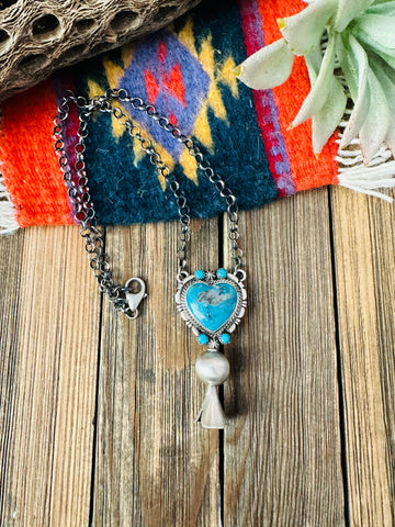 Navajo Sterling Silver & Turquoise Heart Blossom Necklace by Thomas Francisco