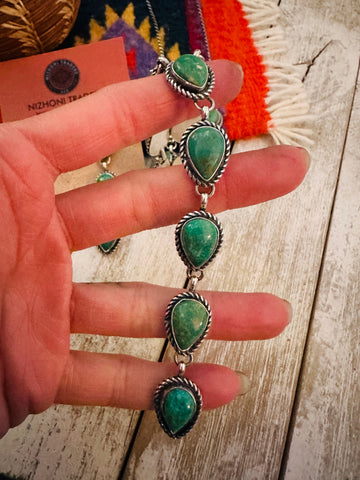 Navajo Sterling Silver & Turquoise Lariat Necklace Set