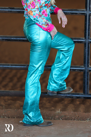 TURQUOISE METALLIC SIGNATURE TROUSERS