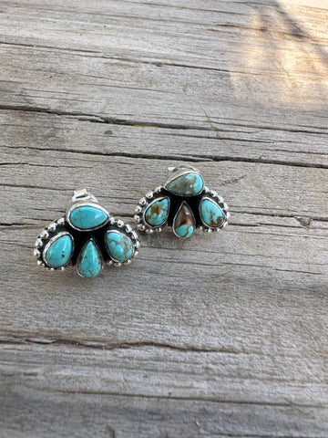 Nizhoni “The Backroads” Number 8 Turquoise & Sterling Silver 4 Stone Earrings Handmade