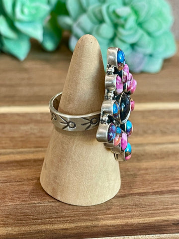 Beautiful Handmade Multi Stone And Sterling Silver Adjustable Ring