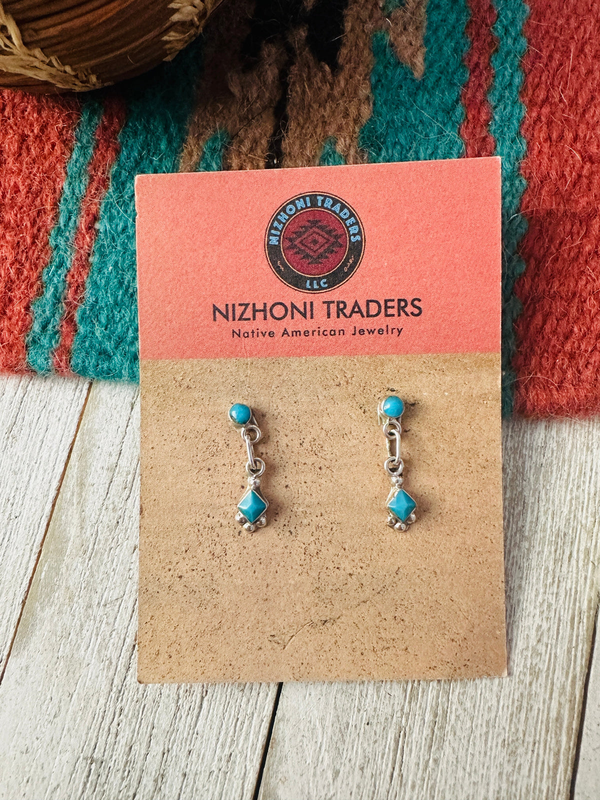 Zuni Sterling Silver & Turquoise Dangle Earrings