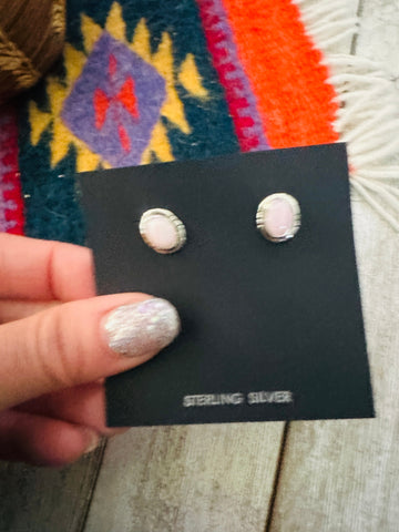 Navajo Sterling Silver & Queen Pink Conch Stud Earrings