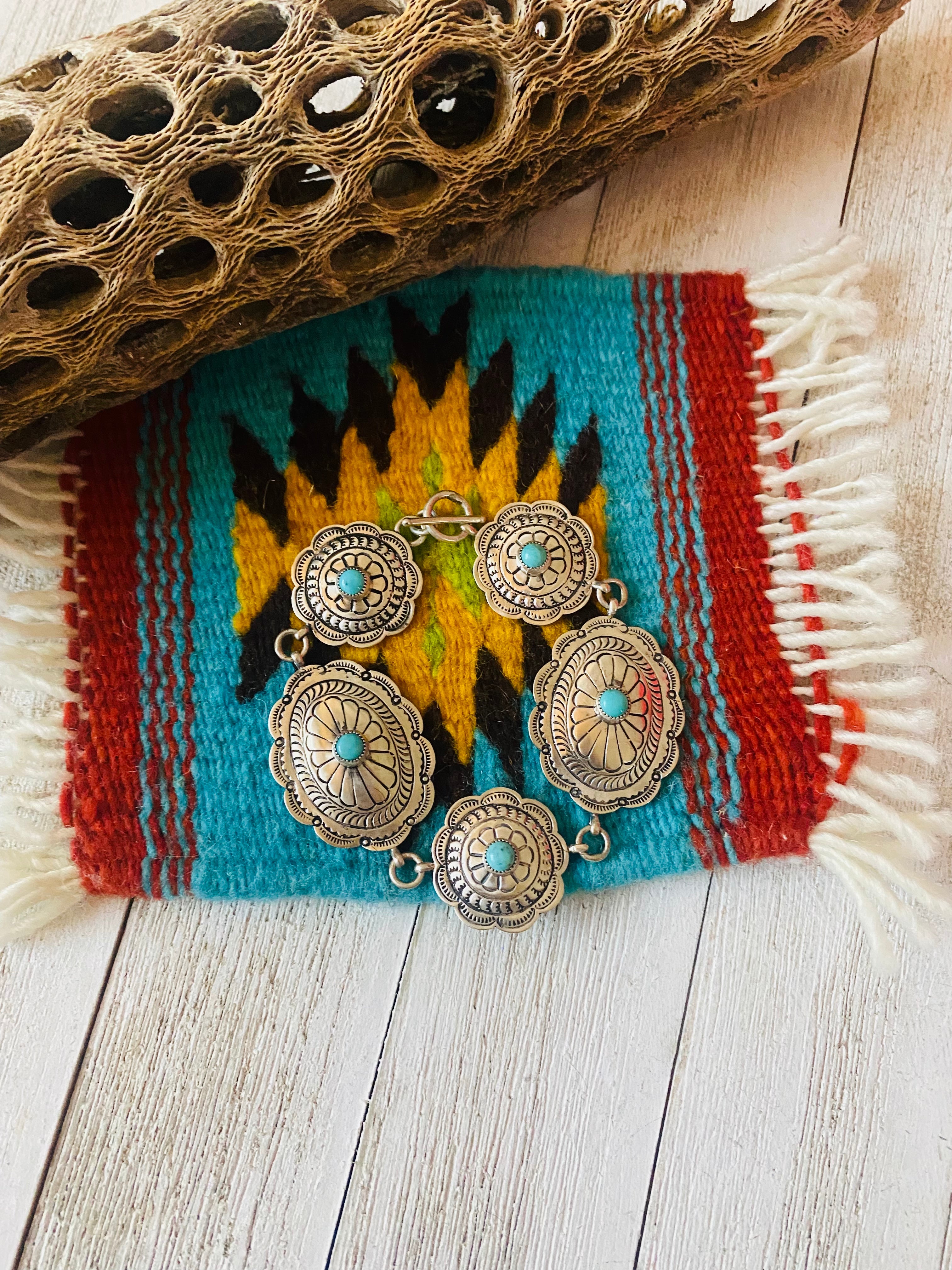 Navajo Turquoise & Sterling Silver Concho Link Bracelet