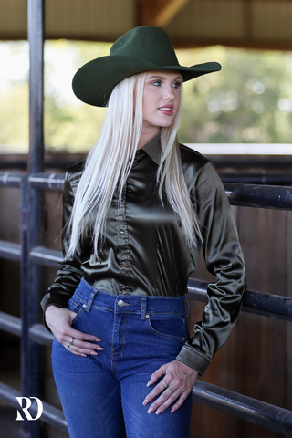 OLIVE SATIN PERFORMANCE RODEO SHIRT