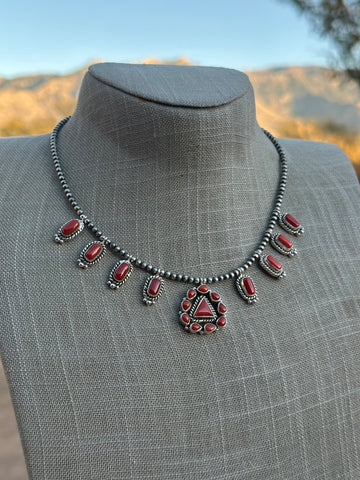 Handmade Beaded Coral & Sterling Silver Mini Squash Necklace