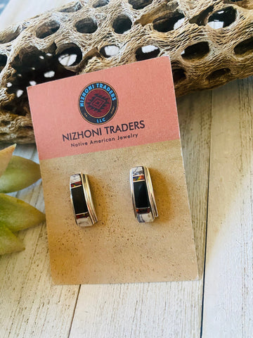 Navajo Multi Stone & Sterling Silver Inlay Dangle Earrings Signed