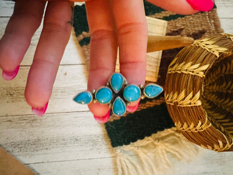 Old Pawn Vintage Navajo Sterling Silver & Turquoise Ring Size 9