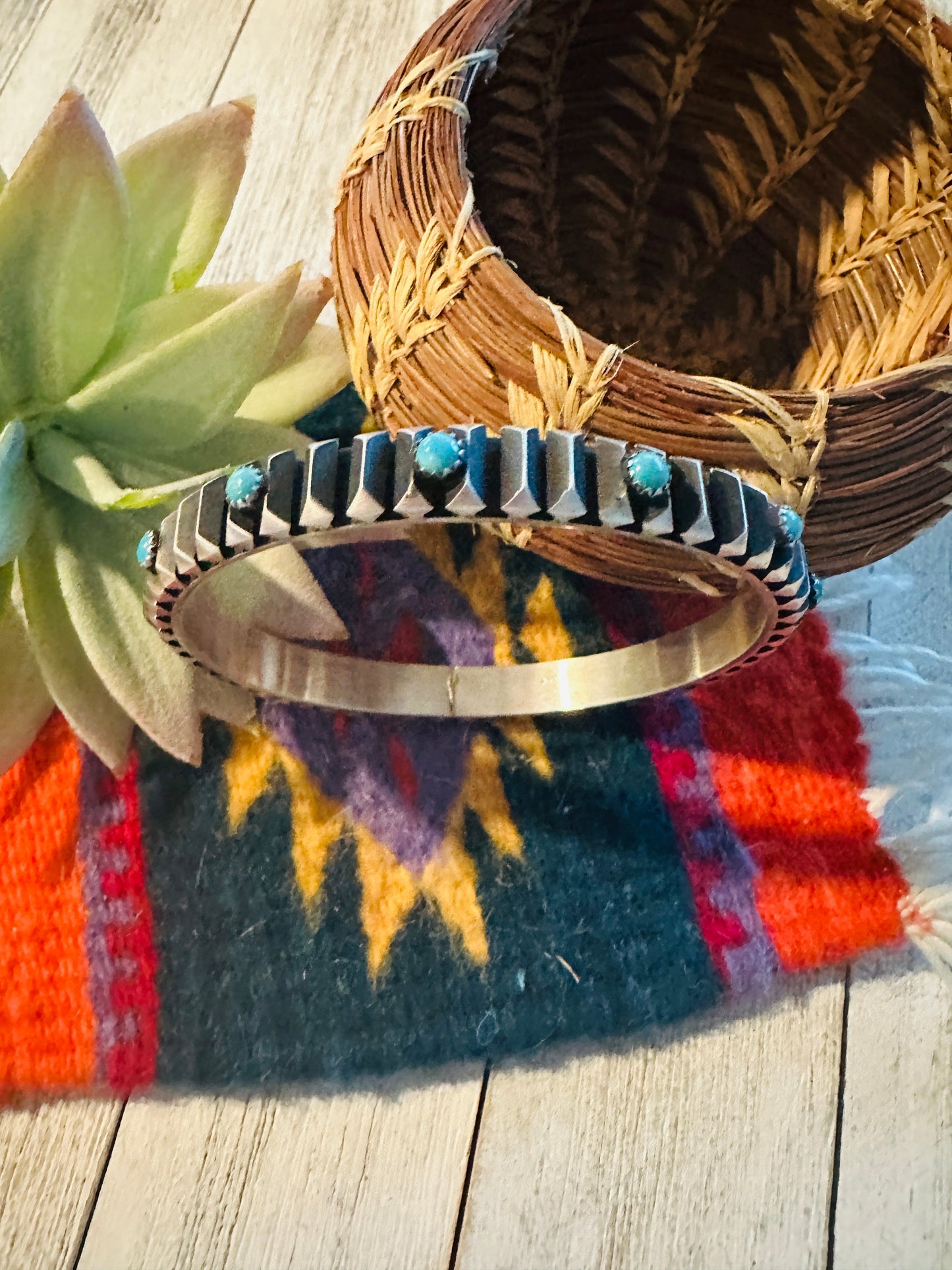 Navajo Sterling Silver & Turquoise Bangle Bracelet