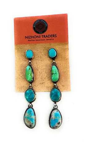 Navajo Multi Turquoise & Sterling Silver Dangle Earrings