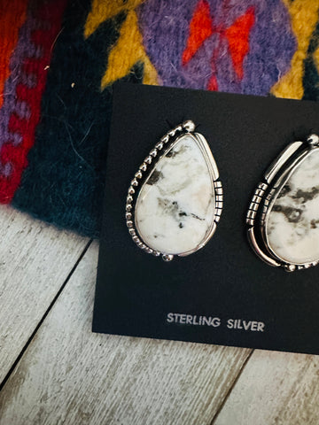 Navajo White Buffalo & Sterling Silver Post Earrings