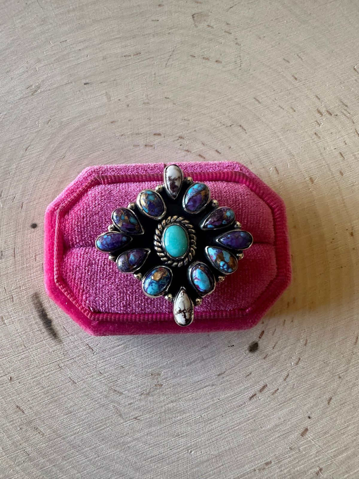 Handmade Purple Dream Mojave, Wild Horse, Turquoise & Sterling Silver Adjustable Ring Signed Nizhoni