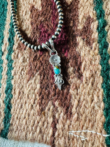 Navajo Sterling Silver & Turquoise Flower Pendant