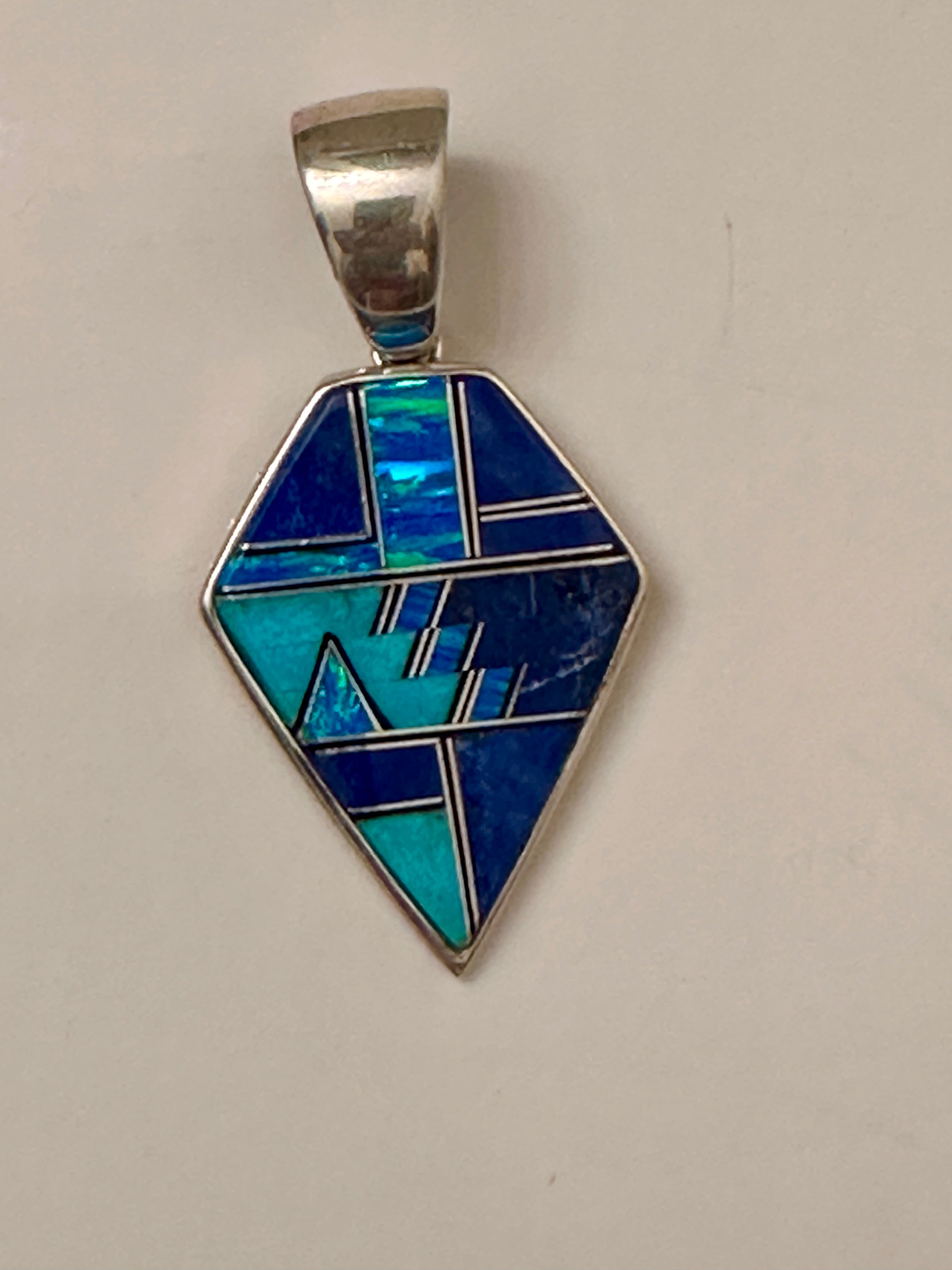 Navajo Lapis, Turquoise, Blue Opal Shield Pendant