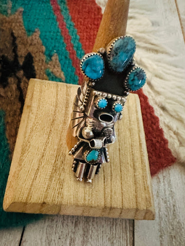 Zuni Sterling Silver & Turquoise Kachina Ring